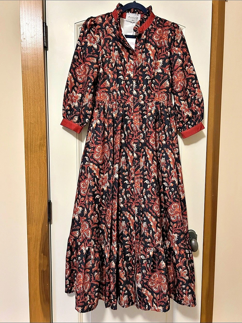 Fancy Boutique Floral Maxi Dress in Black & Orange Size XS Quality Fabric Specia